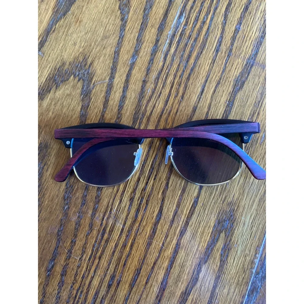 Wood Grain Browline Sunglasses Orange Mirror Lens LS740 UV400 Retro Mens Womens